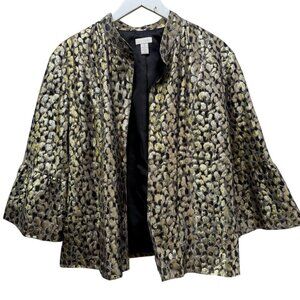CHICO'S Gold Leopard Jacket  Large Metallic Light Evening Womens Top Silk Blend